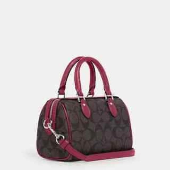 COACH CH469 Mini Rowan Crossbody In Signature Canvas BROWN BRIGHT VIOLET, NWT - Picture 1 of 4